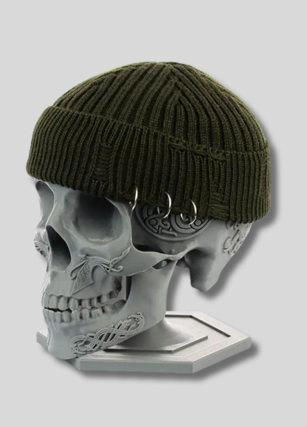 Шапка міні-біні на флісі Докер - З кільцями та рваним декором No Brand Шапка докер на флісі (364846024)