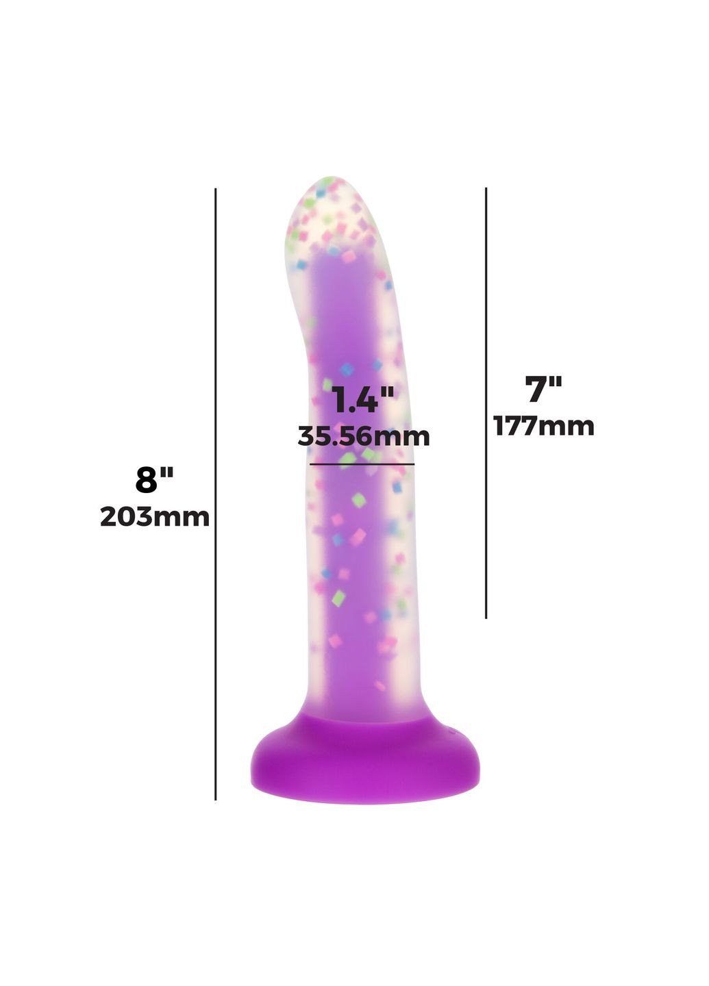 Светящийся в темноте фаллоимитатор Rave 8″, Glow in the Dark Dildo Purple Confetti, 20,3 см ADDICTION (315049795)