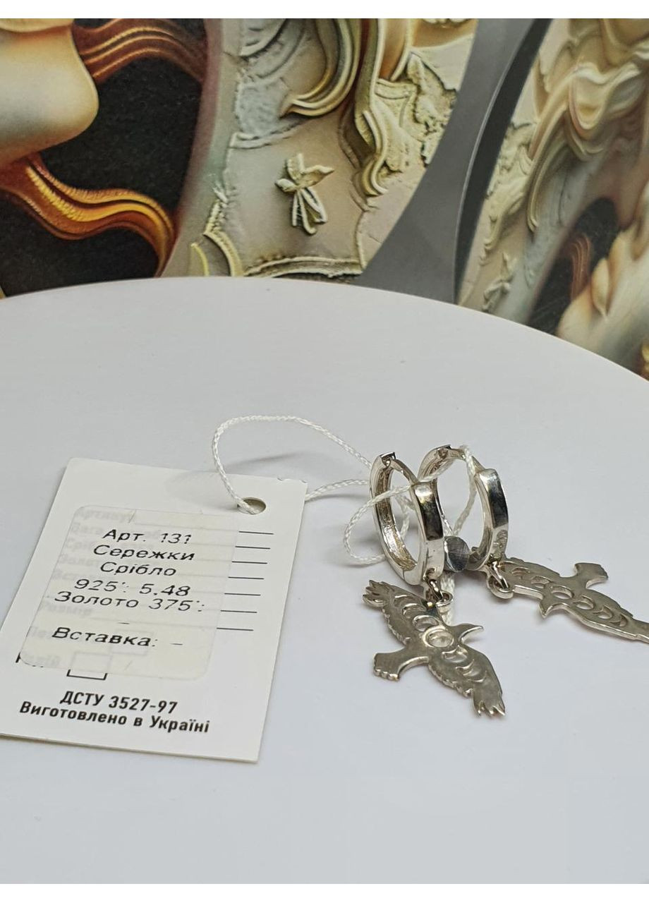 Срібні сережки 925 проба Пташка ворон з фазами місяця No Brand (365438687)