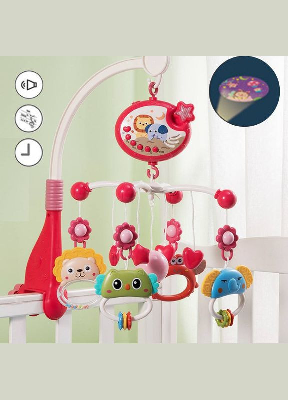 Музыкальный проектор мобиль-ночник 698-84-85 карусель с подвесными элементами Розовая с пультом Kimi (327217308)