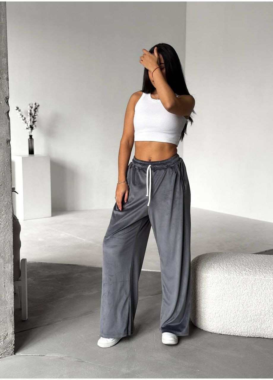 Штани велюр плюш на резинці+шнурок,оверсайз з кишенями Україна (366991782)