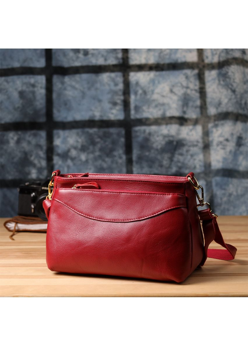 Елегантна сумка жіноча через плече з натуральної шкіри з твердим дном червона Vintage (352167686)