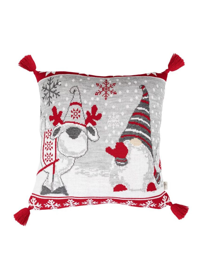 В'язана новорічна наволочка Веселі гноми 45х45см декоративна подушка для інтер'єру та подарунку ProDobro (369378121)