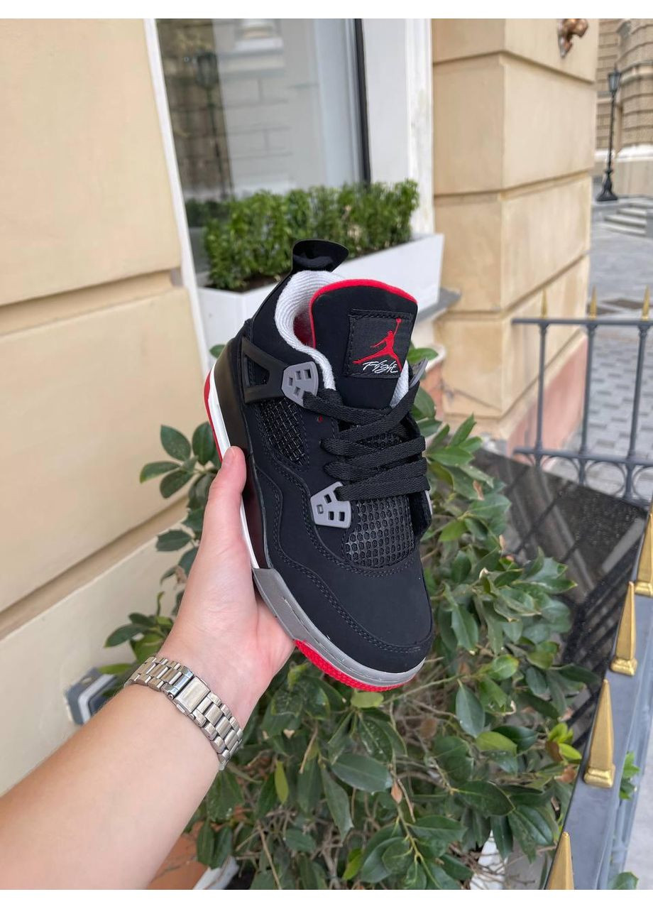 КРОССОВКИ ЖЕНСКИЕ NIKE AIR JORDAN RETRO 4 BLACK GREY RED НАЙК АИР ДЖОРДАН No Brand серые демисезоны (367170837)