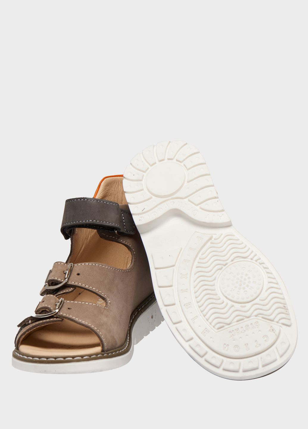 Серо-коричневые сандали Theo Leo на липучке