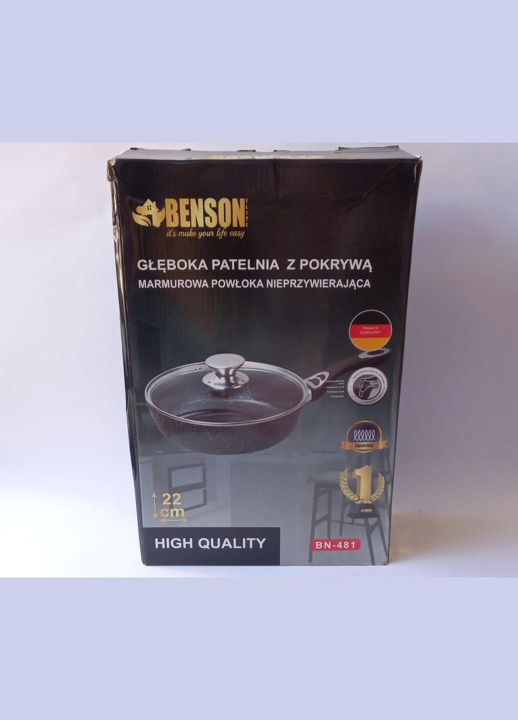 Сковорода с крышкой глубокая BN481 22 х 6 см Benson (300079422)