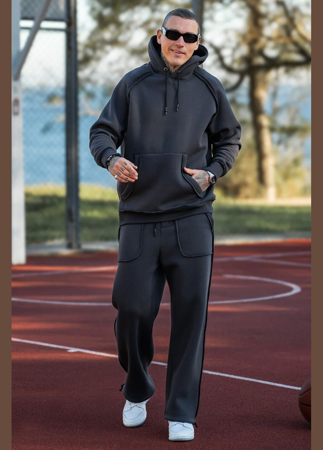 Мужской теплый объёмный костюм Оверсайз Franky 3 Графит Teamv (316355073)