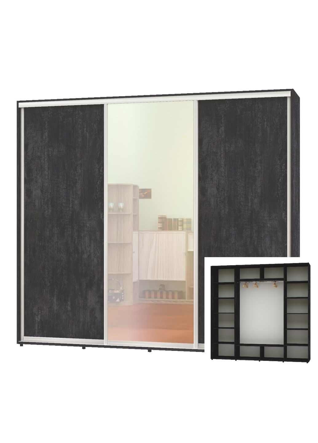 Шкаф-купе трехдверный 240*60*250 Бетон темный ДСП/Зеркало/ДСП ШК-05 Алекса (360477273)