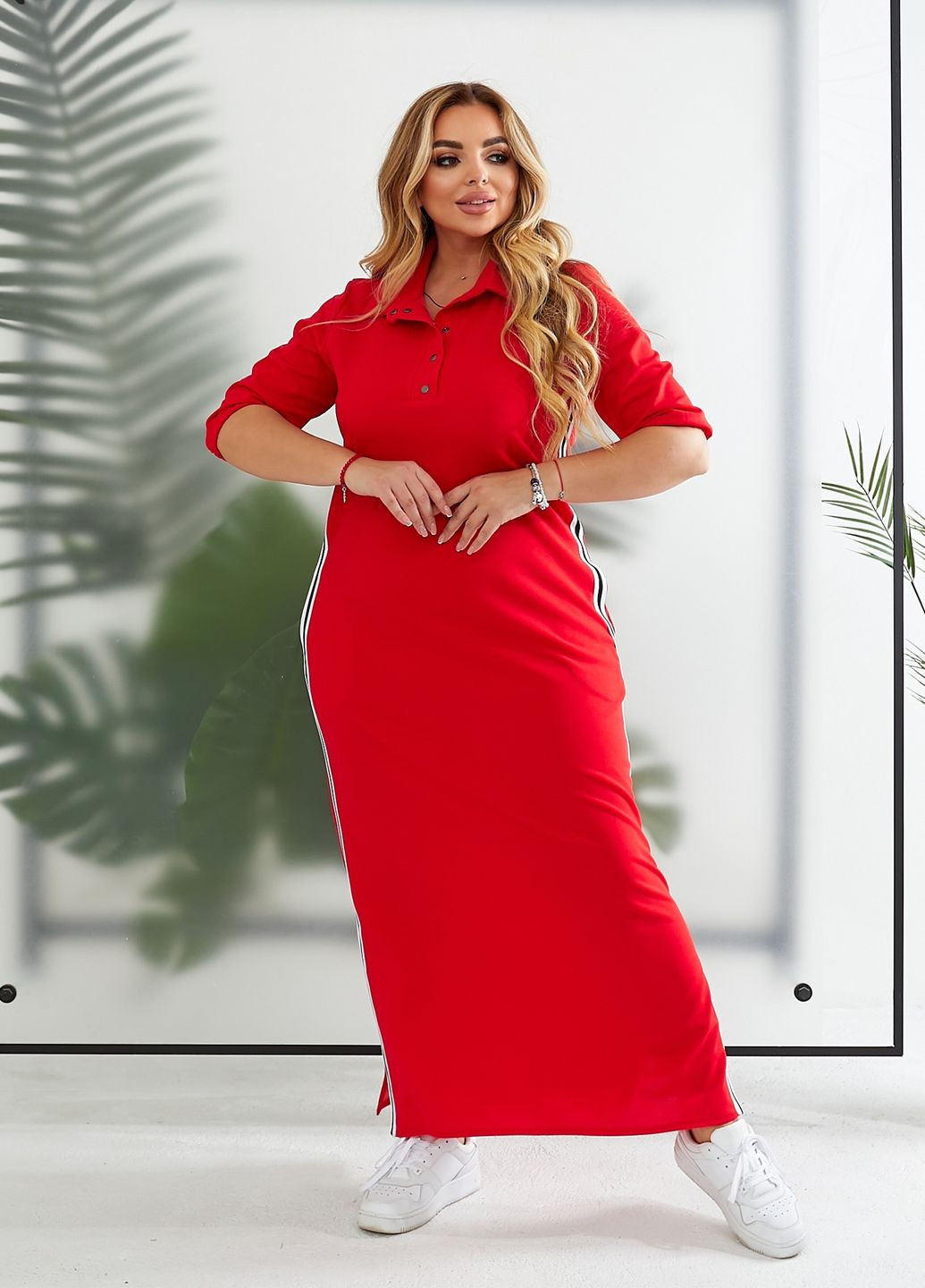 Червона спортивна, повсякденний, кежуал сукня з лампасами сукня-сорочка, силуетна No Brand однотонна