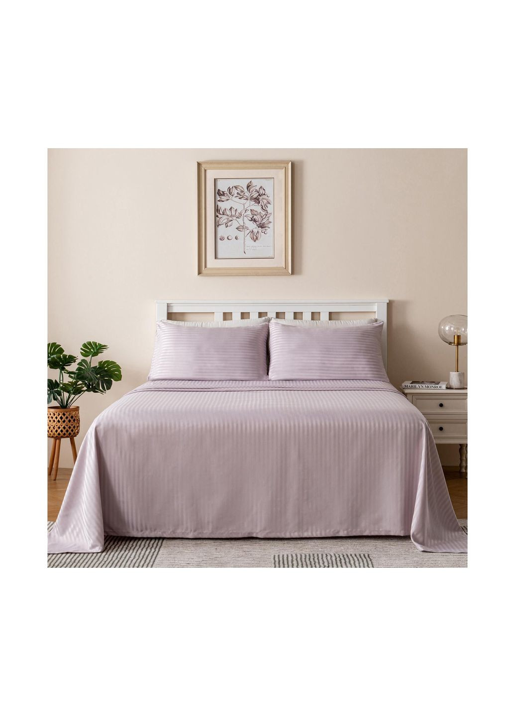 Півтораспальний комплект Постільної Білизни Страйп Сатин Soft Lilac 150х220 Vital-Textile SP1.5-4 (331013315)