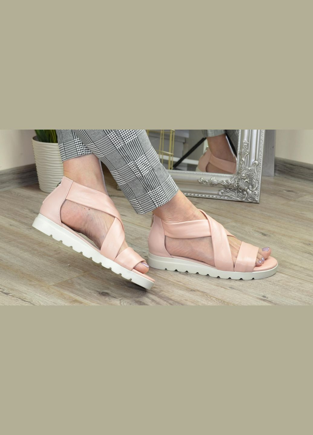 Шкіряні жіночі босоніжкималки, колір пудра. 39 розмір Vasha para (303931707)