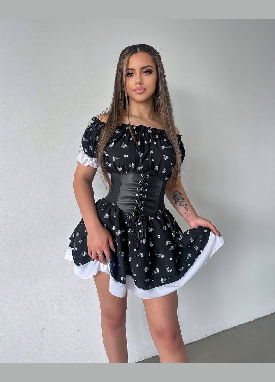 Чорна повсякденний сукня DK/DL Мода без кордонів з квітковим принтом