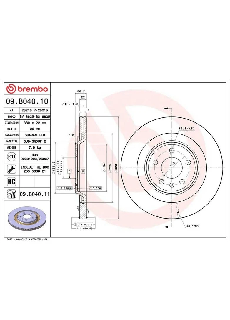 Гальмівний диск 09.B040.11 Brembo (390297282)