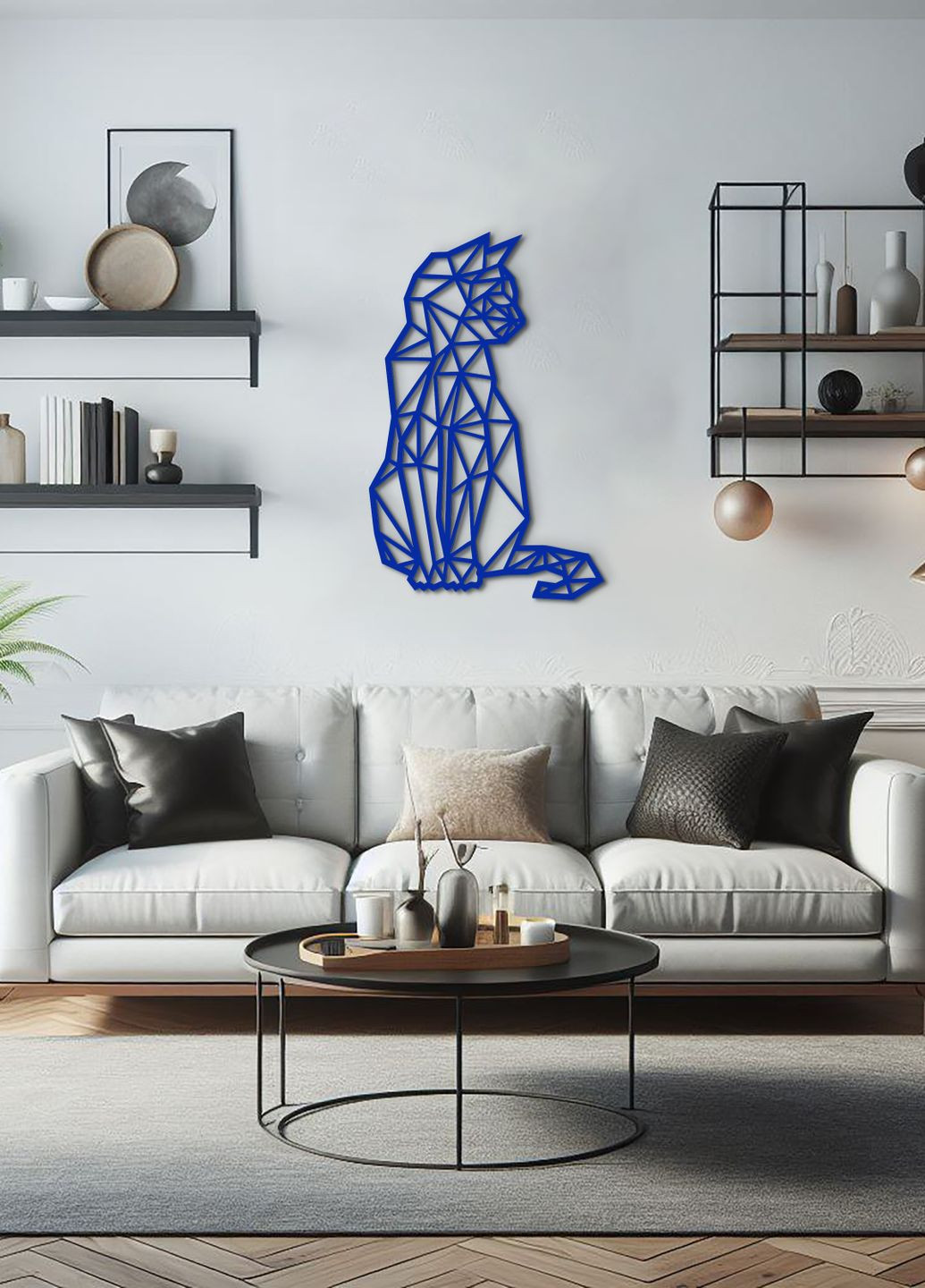 Деревянная картина на стену, декор в комнату "Геометрический кот", стиль минимализм 50х33 см Woodyard (292113608)
