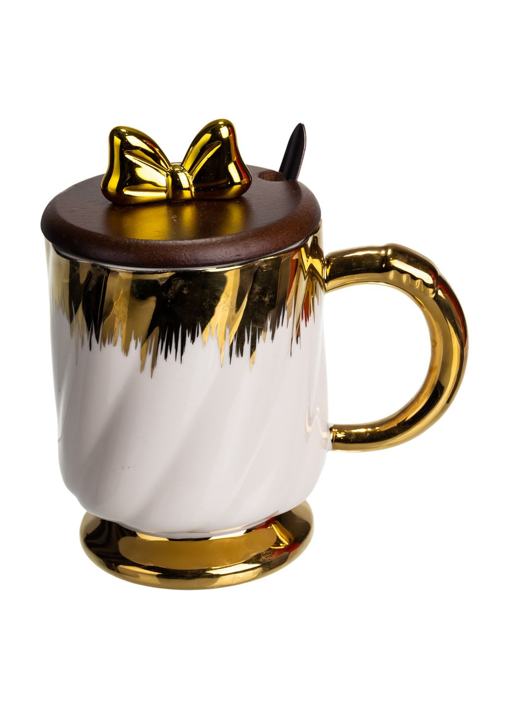 Фарфоровая чашка Ribbon 450 мл с крышкой и ложкой, белая Yiwu (373639618)