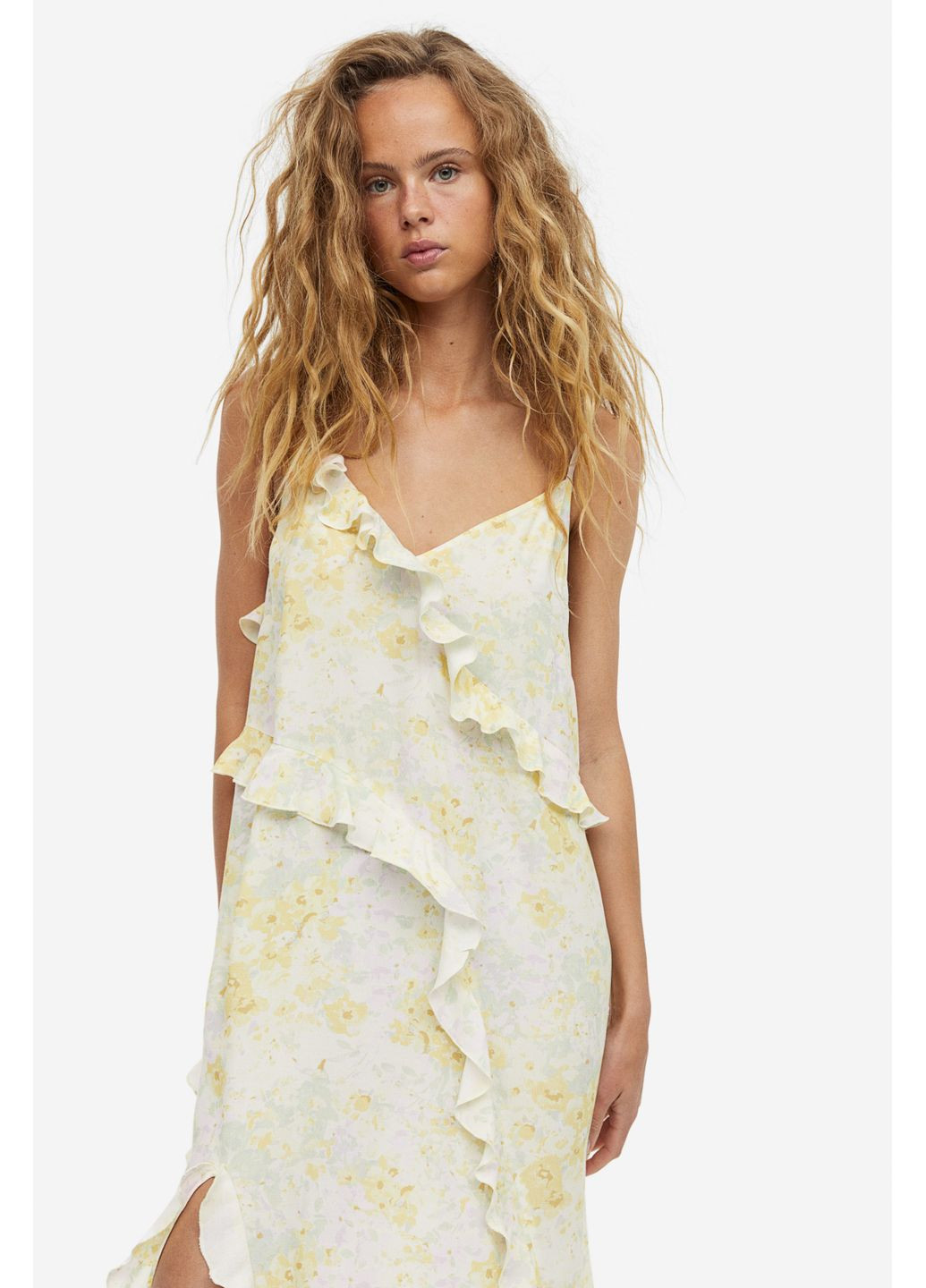 Желтое кэжуал платье H&M с цветочным принтом