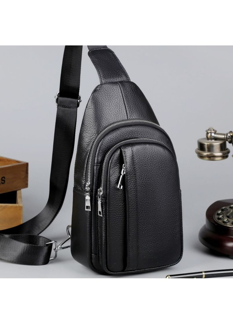 Мужская кожаная сумка-бананка на одно плечо 18х32х7, рюкзак слинг для телефона и мелочи 83228 черый No Brand (335039747)