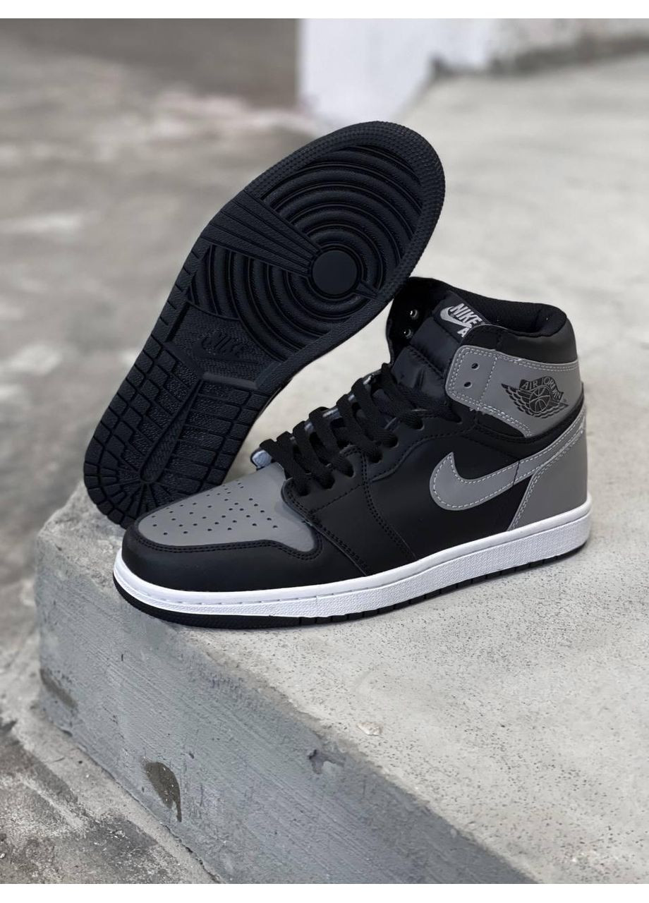Сірі Осінні кросівки чоловічі nike air jordan 1 retro high black grey найк аір джордан No Brand
