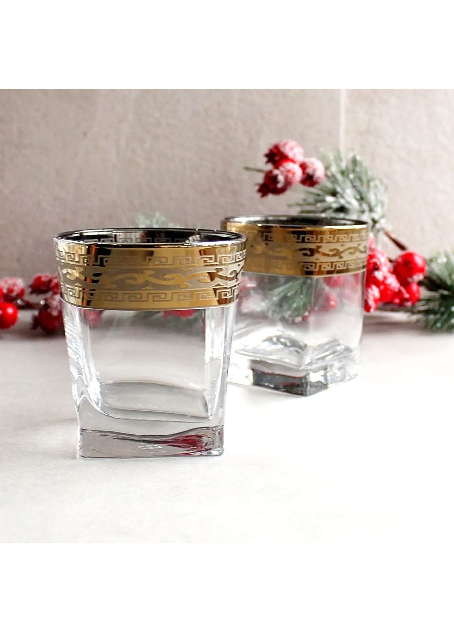 Рюмки стеклянные с золотым узором 60 мл квадратные No Brand (369477906)