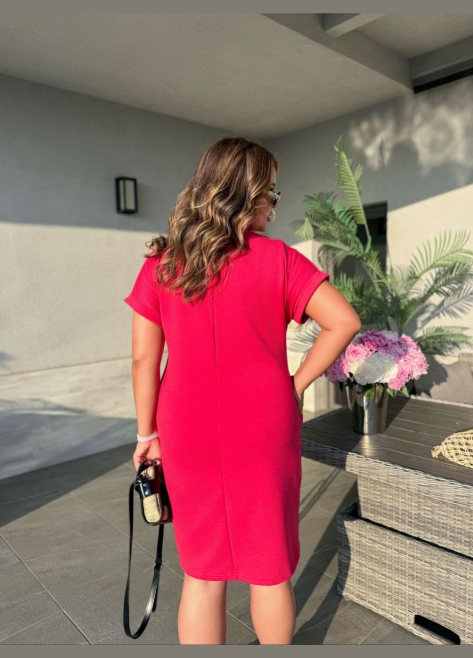 Малинова жіноча літня сукня з малюнком малинового кольору 33490 сукня-футболка Fashion з квітковим принтом