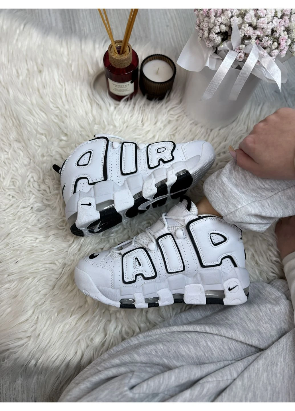 Білі кросівки чоловічі nike air more uptempo white black найк аір мор уптемпо білі демісезон No Brand