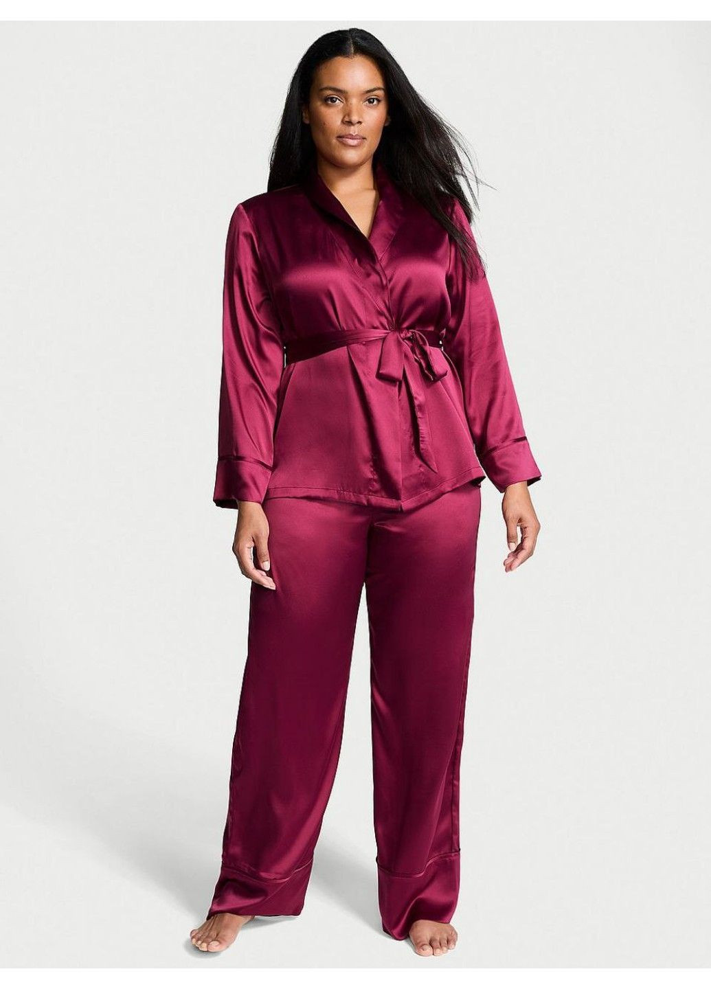 Бордовая всесезон пижама сатиновая dream satin wrap top long pajama set Victoria's Secret