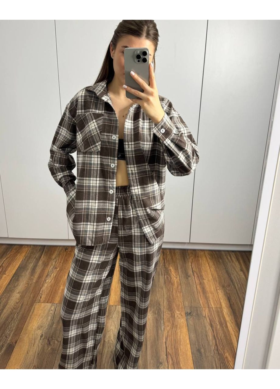 Светло-коричневая всесезон пижама из фланели — замеры в описании рубашка + брюки GD/GL Модний простір