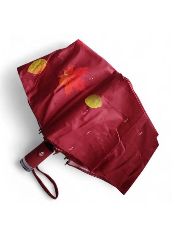 Красный зонт автомат №3030 женский на 9 спиц с осенними листьями красный Susino средний система антиветер (300582603)