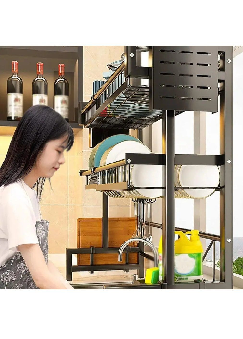 Дворівнева сушарка підставка з нержавіючої сталі з установкою над раковиною для посуду 100-62х81х28 см (480793-Prob) Unbranded (342616789)