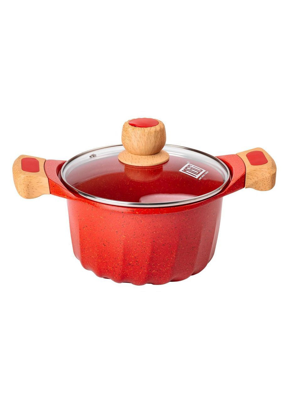 Набор посуды, 3 кастрюли, толстодонное алюминиевое дно MGC с лопаткой и половником, красный HP-4-401R No Brand (369478446)