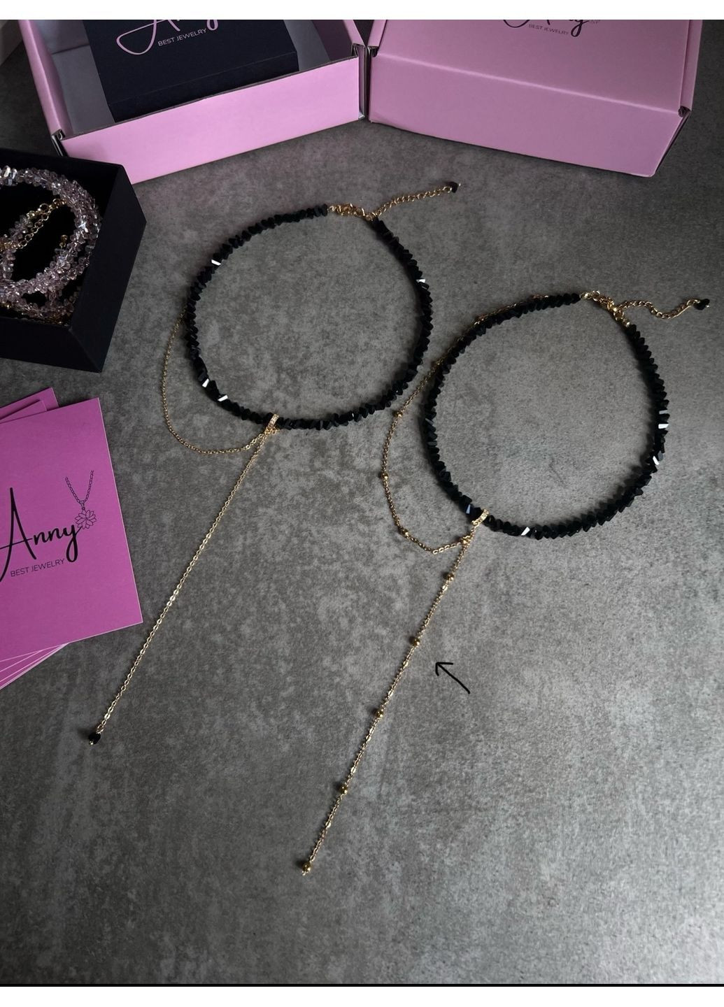 Чокер з чорного кришталю зі зйомним ланцюжком "Кулька" в золоті подарунок прикраси No Brand кришталь нержавіюча сталь, латунь, скло золото (366431267)