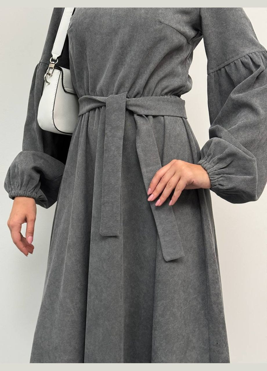 Сіра кежуал сукня з вельвету No Brand однотонна