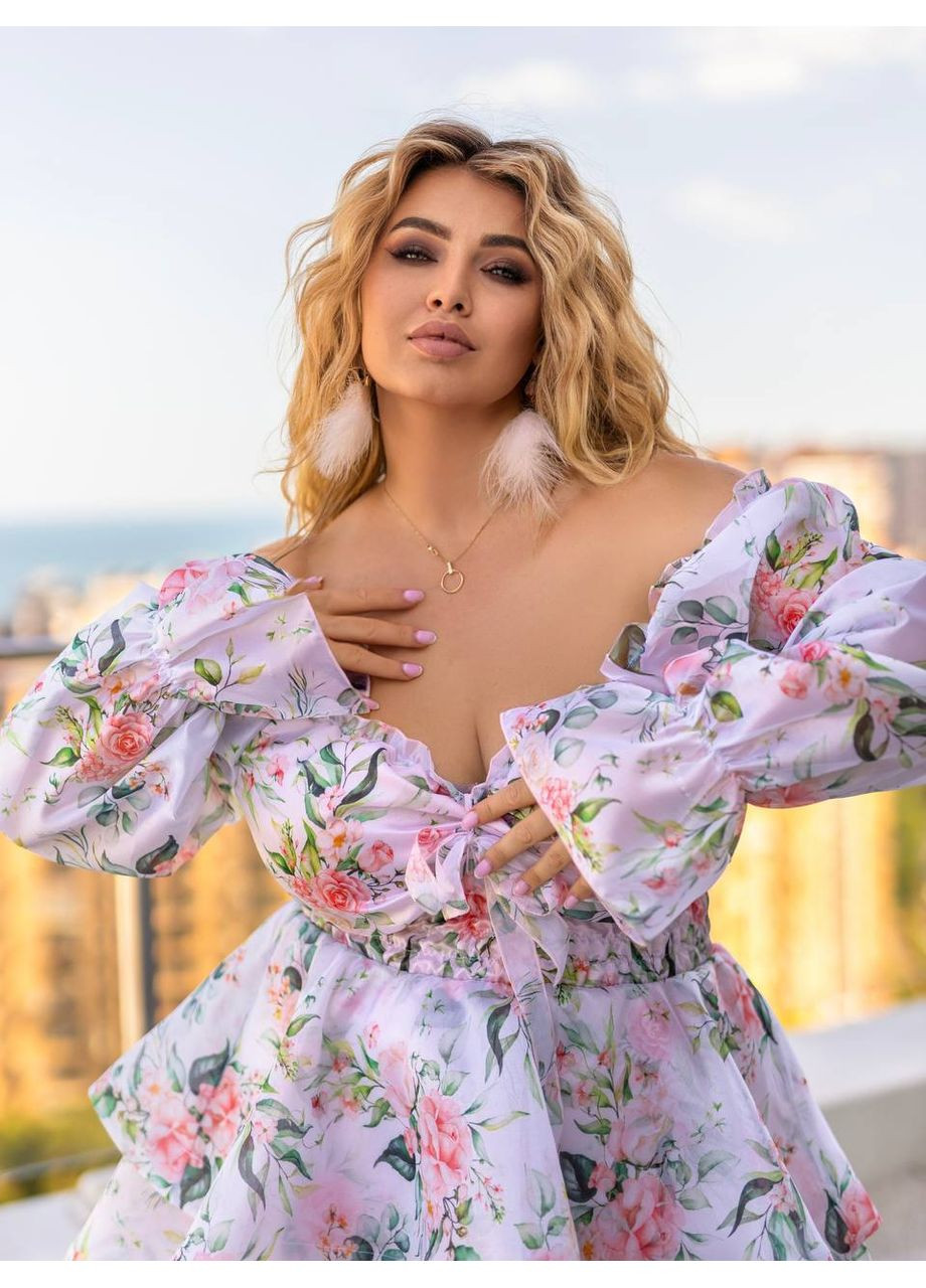 Рожева святковий, коктейльна, повсякденний, кежуал, вечірня сукня нереальної краси бебі долл, з пишною спідницею Україна з квітковим принтом