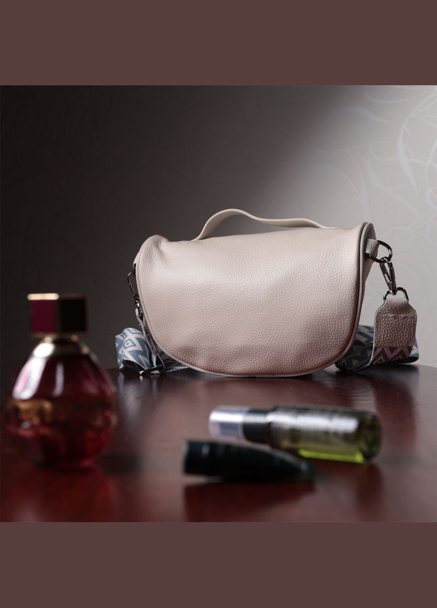 Трендова жіноча кроссбоді через плече в класичному кольорі з натуральної шкіри білий 22656 Vintage (329197006)