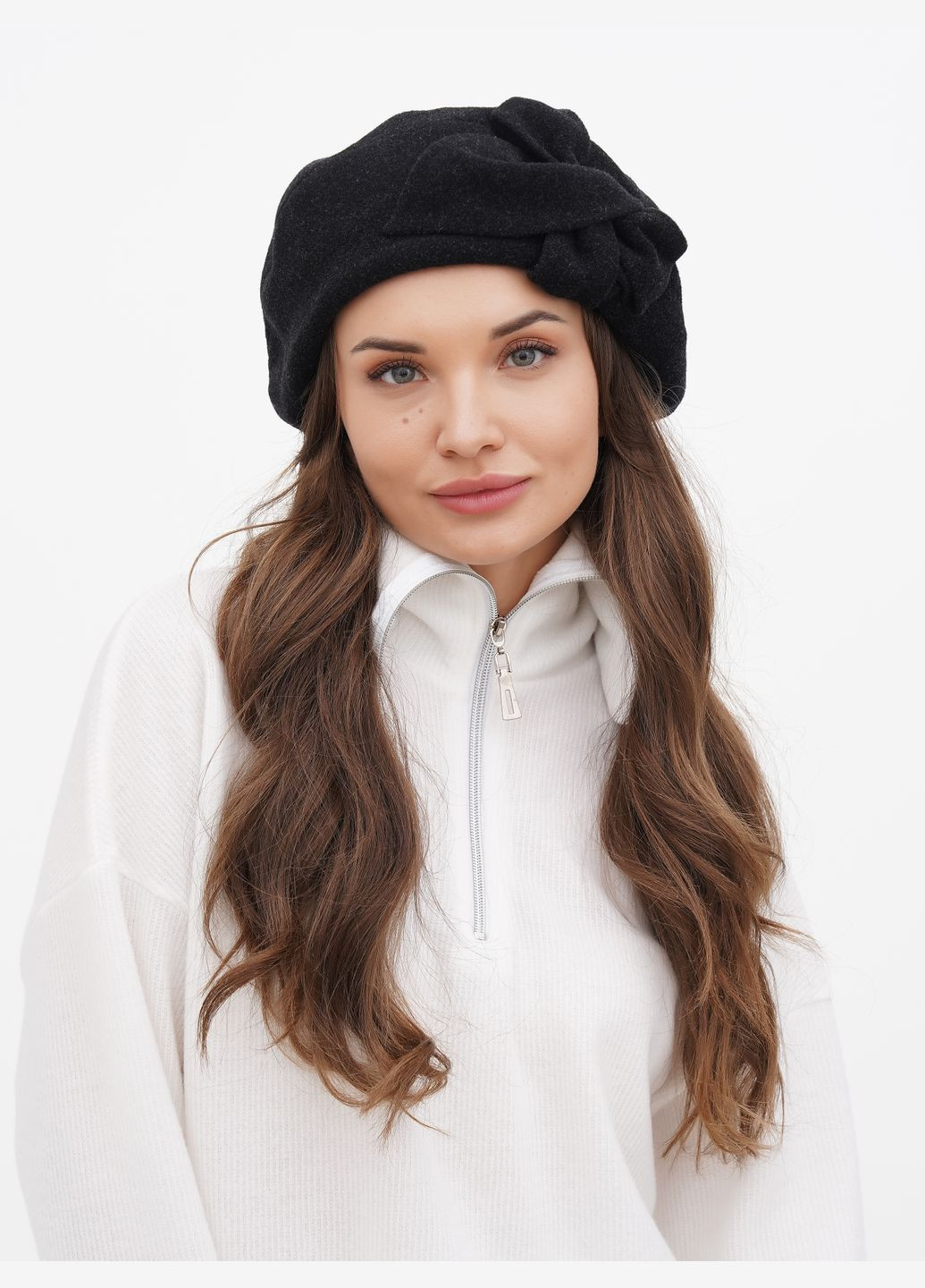 Жіночий вовняний берет із квіткою, сірий, на резинці — витонченість у кожній деталі VECONS Берет (319836282)