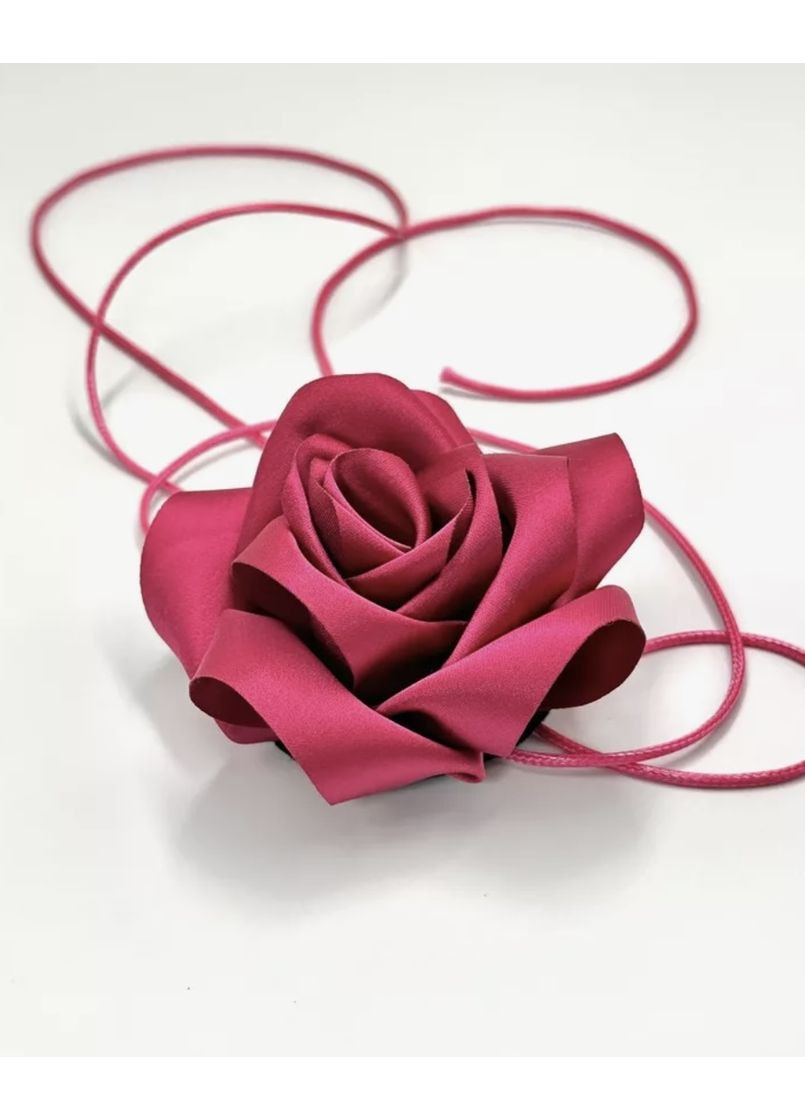 Чокер на шею цветок роза PREMIUM из атласа на шнурке розовый No Brand (358935984)