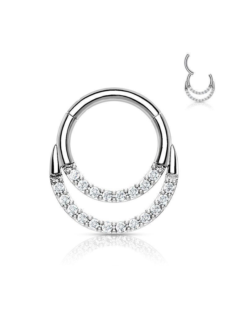 Двойное кольцо кликер из стали RH005-1608-STC серьги для пирсинга носа, трагуса, хеликса (1,2мм; 8мм) Spikes (333698661)