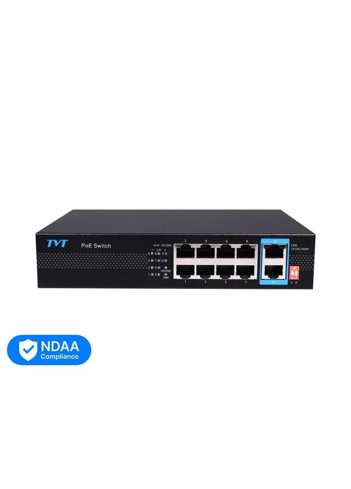 PoEкоммутатор 10-портовый TVT TD-B2208S1-PGU с 8 портами PoE (77-00383) TVT Digital (300672281)