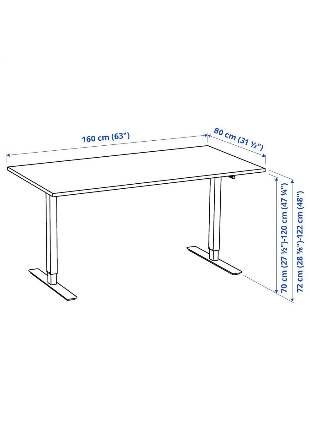 Регульований по висоті стіл ІКЕА TROTTEN 160х80 см (s79429602) IKEA (278408482)