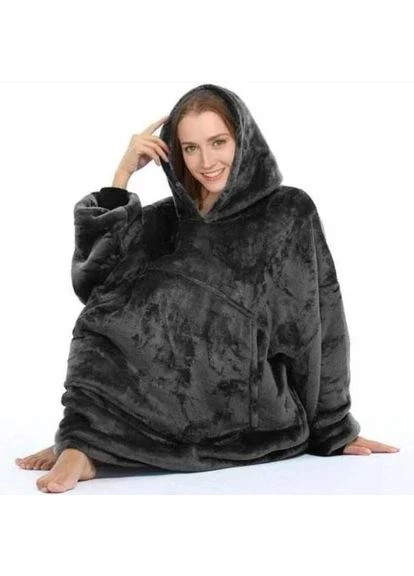 Толстовка плед з капюшоном і рукавами Huggle Hoodie оверсайз Black No Brand (400956677)