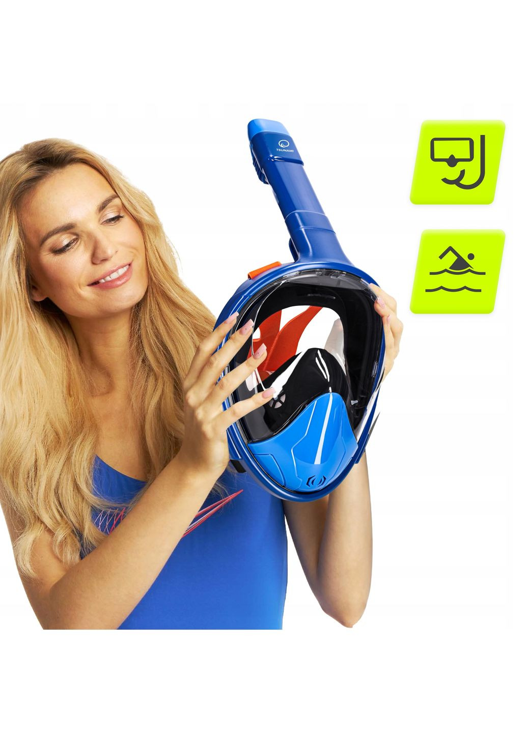 Маска для снорклинга полнолицевая, со складной трубкой Size S/M Blue (P-5905973405454) TSUNAMI (345707436)