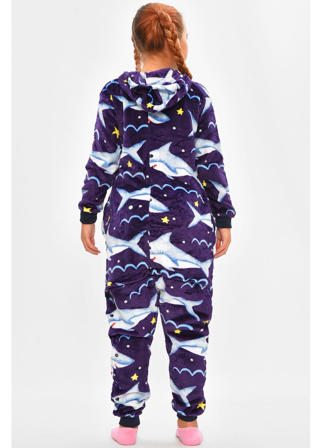 Фиолетовая зимняя пижама кигуруми детская фиолетового цвета с принтом комбинезон Let's Shop