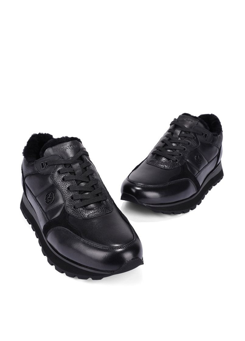 Черные зимние мужские кроссовки m907a-63-d01m черная кожа MIRATON