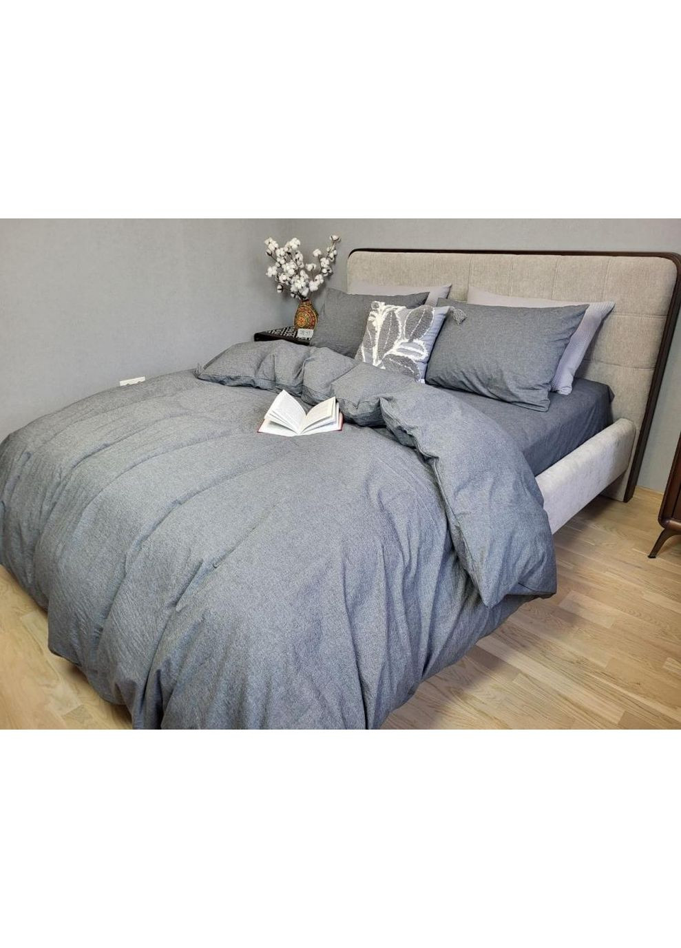 Постельное белье с резинкой Темно-серый(W1141) вареный хлопок Полуторный размер, наволочки 70/70 No Brand (364213458)