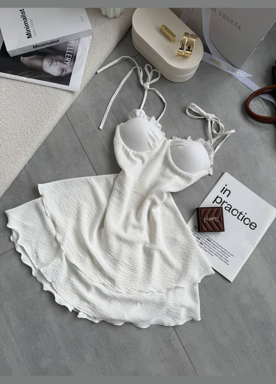 Молочное праздничный, повседневный, вечернее легкое женское платье креп жатка No Brand