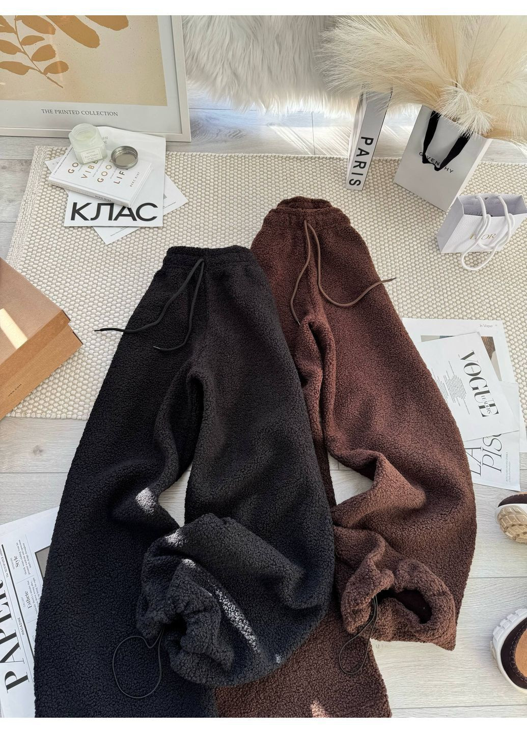 Жіночі утеплені штани з букле на флісі з куліскою No Brand (372853799)