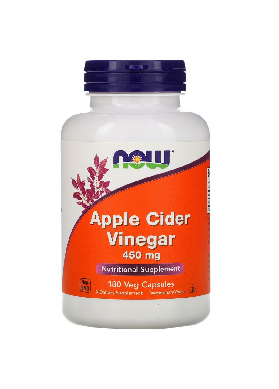 Яблучний оцет 450 мг Apple Cider Vinegar підтримка здоров'я та травлення 180 капсул Now Foods (268374378)