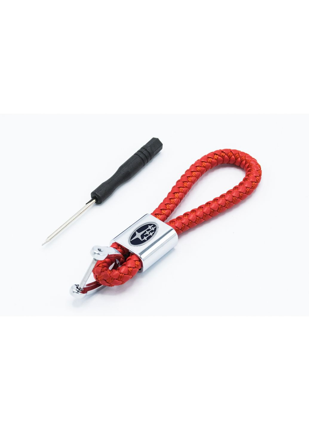 Брелок для авто ключей (Субару) кожаный плетеный (красный) Subaru (360949263)