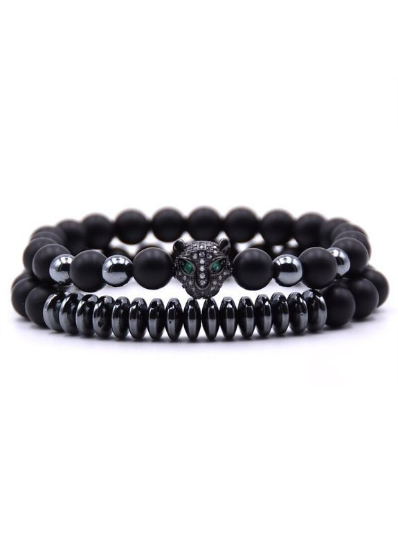 Комплект браслетов из шунгита с черной пантерой (12015) Hemst (301071039)