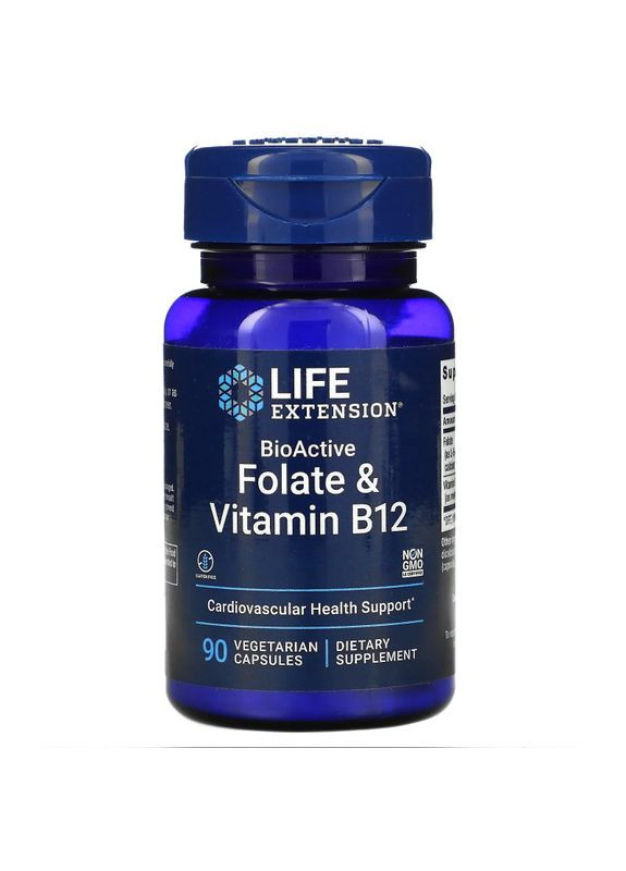 Вітаміни та мінерали BioActive Folate & Vitamin B12, 90 вегакапсул Life Extension (322208650)